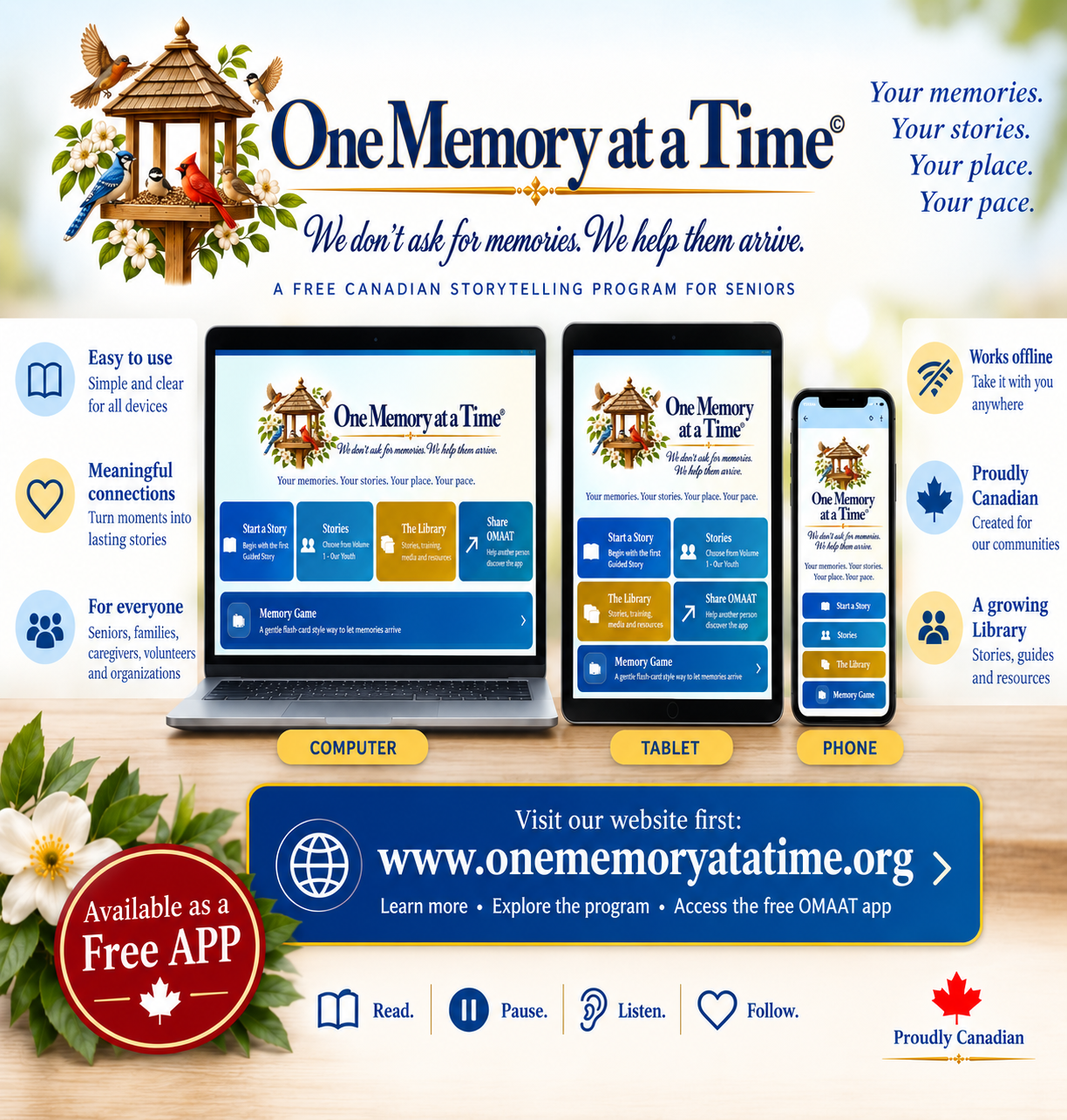 OMAAT promotional poster showing the app on computer, tablet and phone
